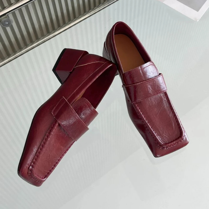Leather Work Dress - Women Square Toe Chunky Heel Dress