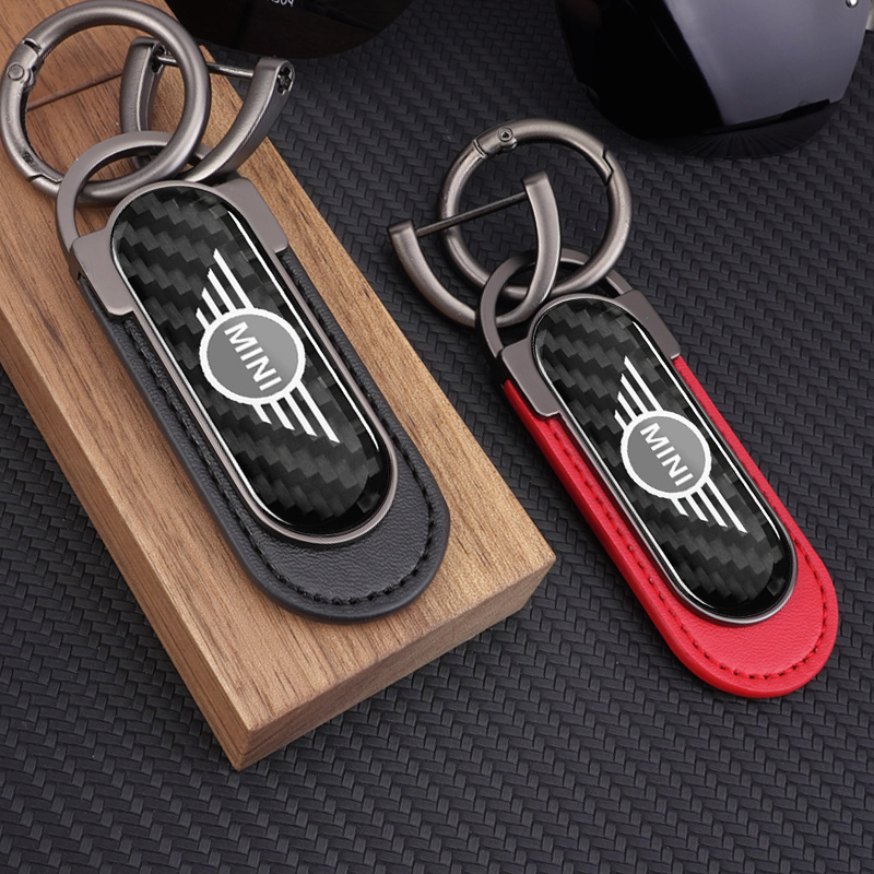 Leather Work For Car - Carbon Fiber Metal Leather Car Keychain
