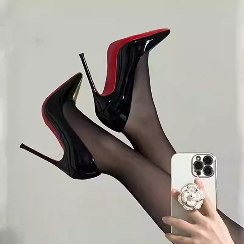 Leather Work Dress - Sexy Pointed Toe Patent Leather High