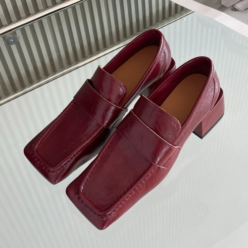 Women Square Toe Chunky Heel D - Leather Work Dress のレビューと価格