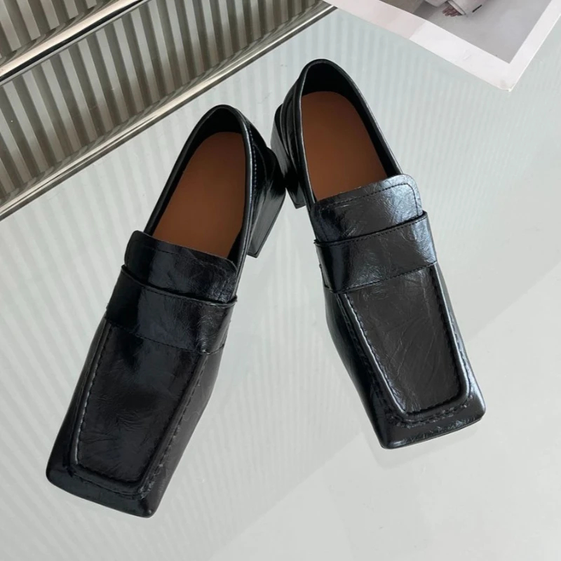 Women Square Toe Chunky Heel D - Leather Work Dress のレビューと価格