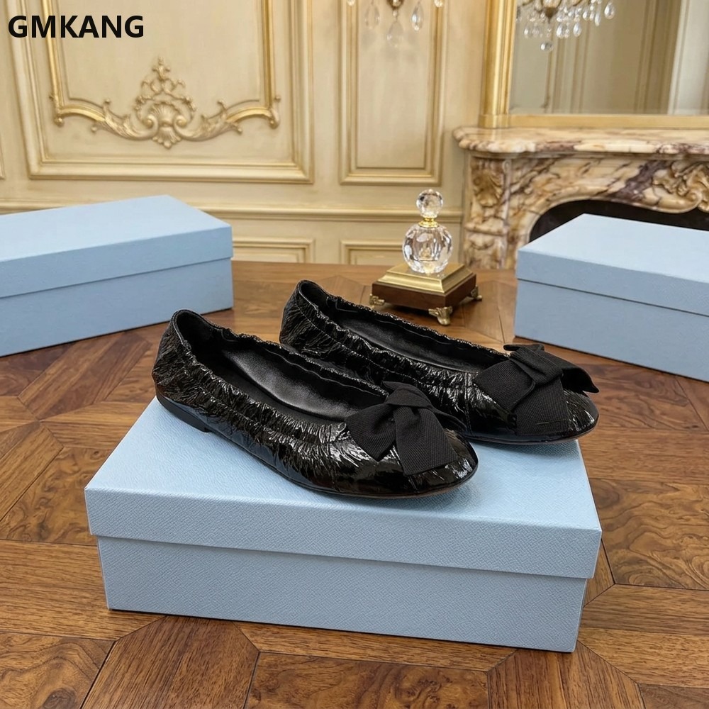 Women's Ballet Flats Bow Pleat - Leather Work Dress のレビューと価格