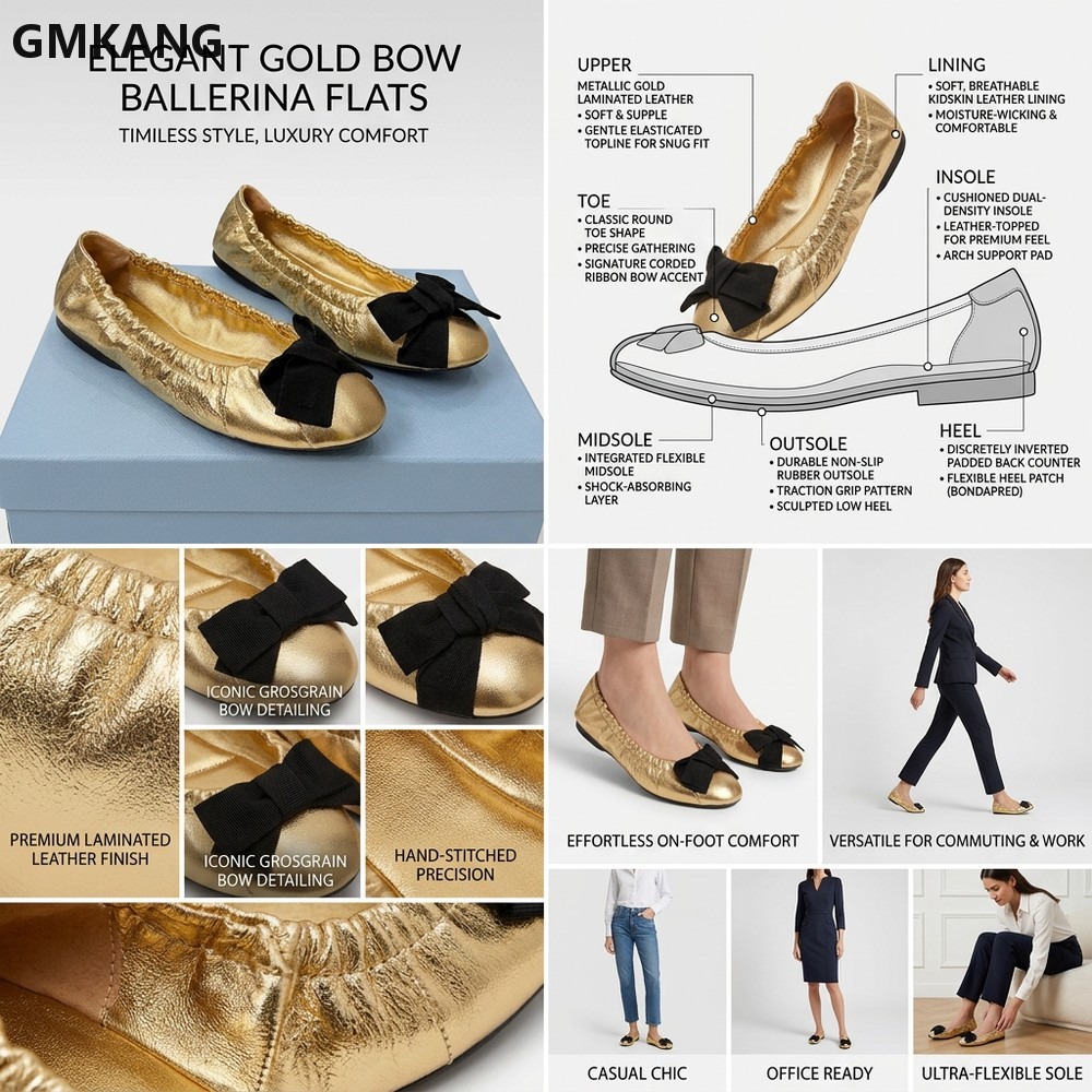 Women's Ballet Flats Bow Pleat - Leather Work Dress のレビューと価格