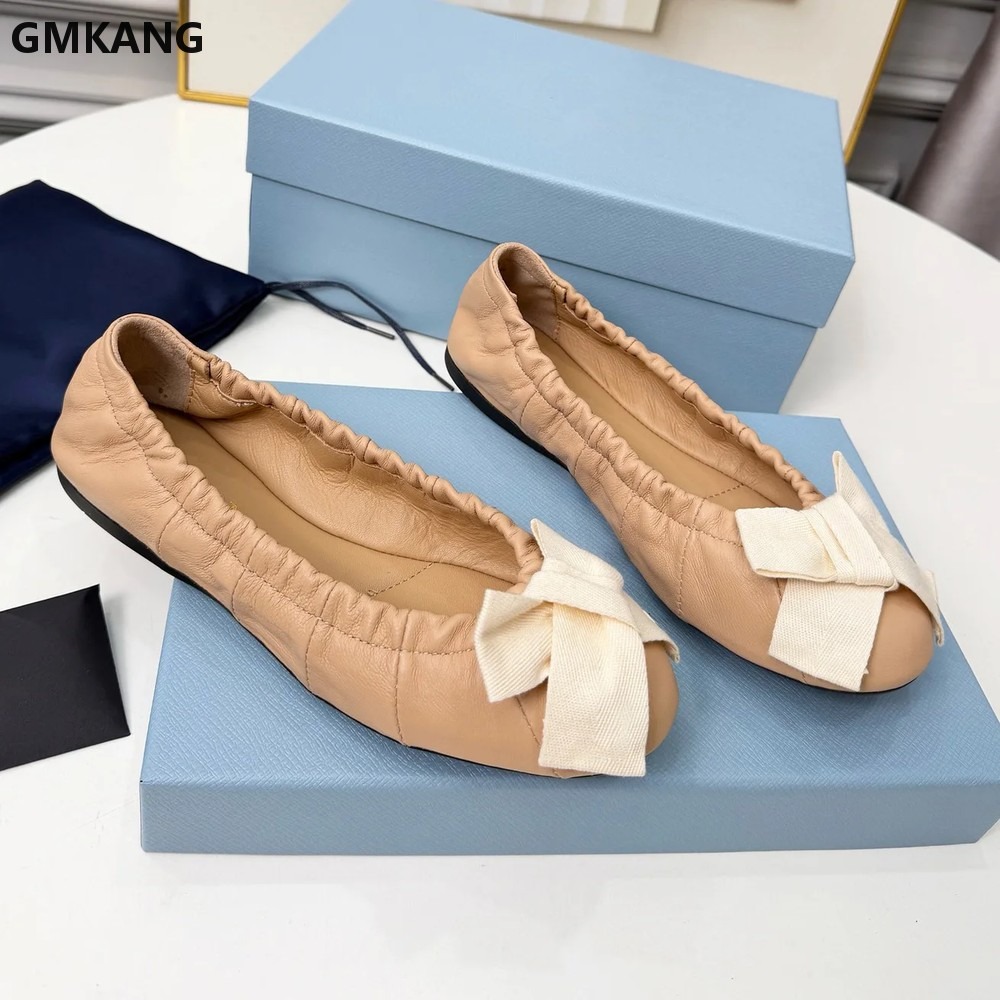 Women's Ballet Flats Bow Pleat - Leather Work Dress のレビューと価格