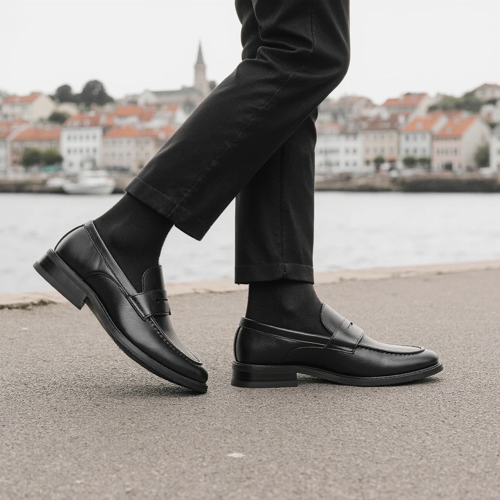 Men's Black Penny Loafers Clas - Leather Work Dress のレビューと価格