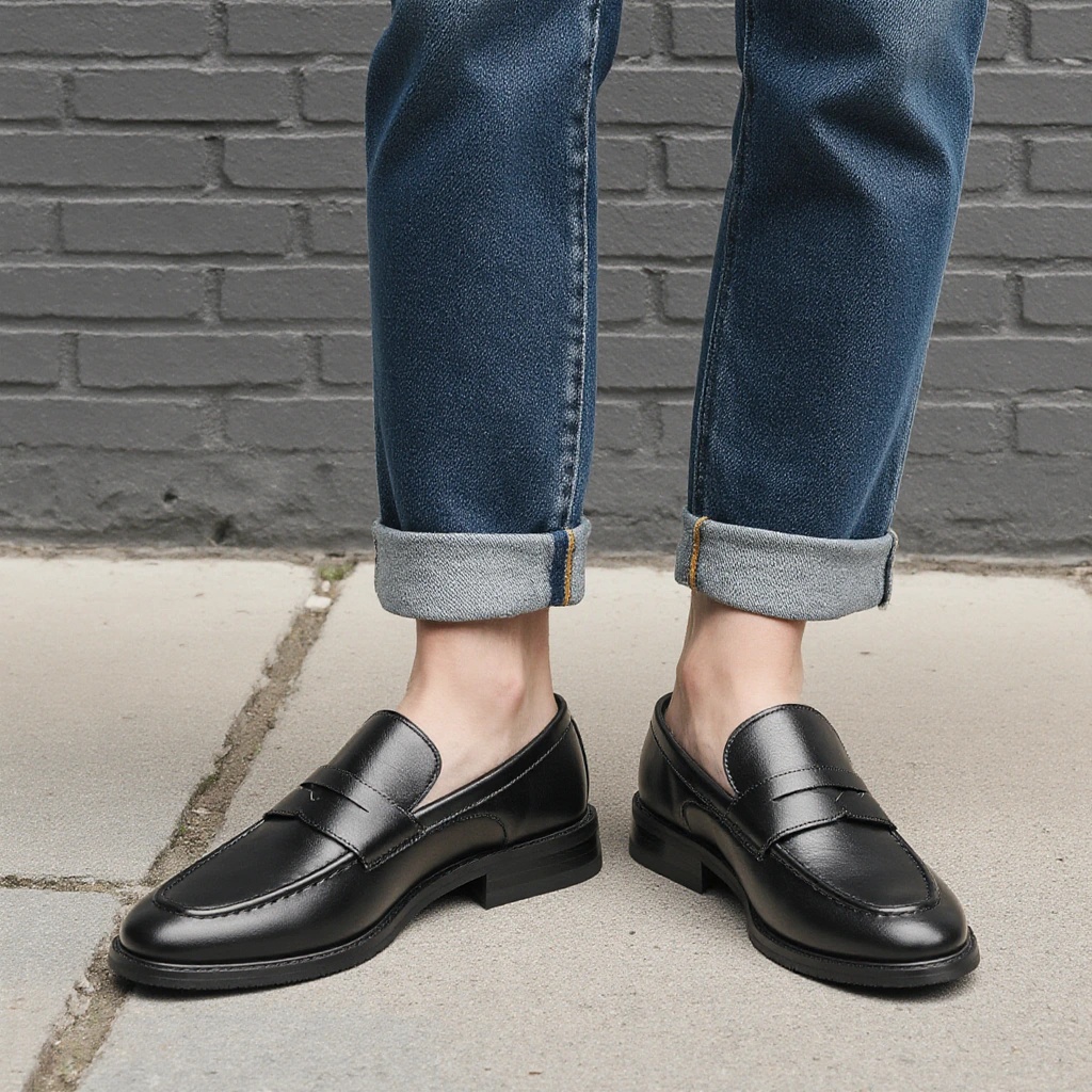 Men's Black Penny Loafers Clas - Leather Work Dress のレビューと価格