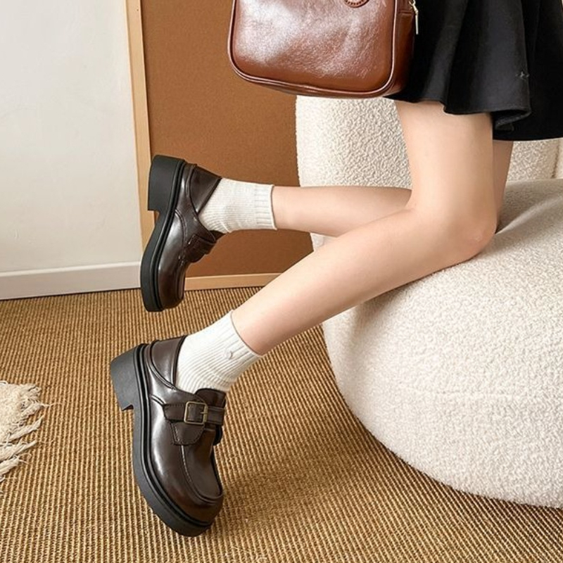 Brown British Style Leather Sh - Leather Work Dress のレビューと価格