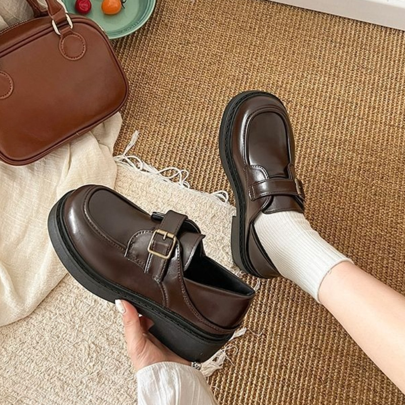 Brown British Style Leather Sh - Leather Work Dress のレビューと価格
