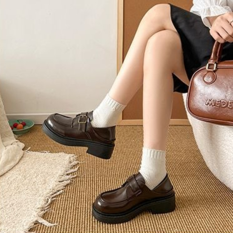 Brown British Style Leather Sh - Leather Work Dress のレビューと価格